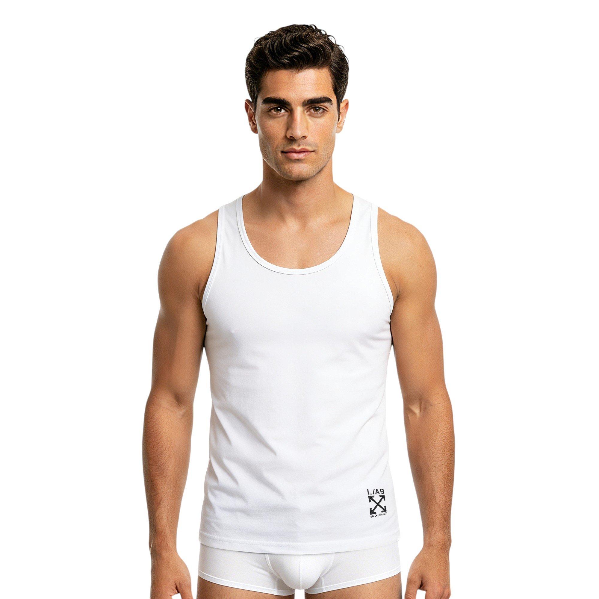 L/AB c/o Off-White Clamp Arrows Slim Fit Ribbed Tank Tops (3 Pack) - White - WHITE